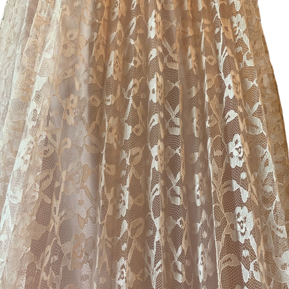 Vintage 70's Beautiful Pale Pink Pleated Lace Dress Ribbon Straps Cottage Core - Picture 5 of 10